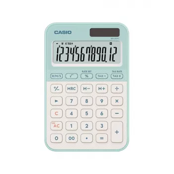 Stolná kalkulačka CASIO MS-20YC — Basic 12-miestna, batéria/solár, daňové a ziskové funkcie, svetlozelená