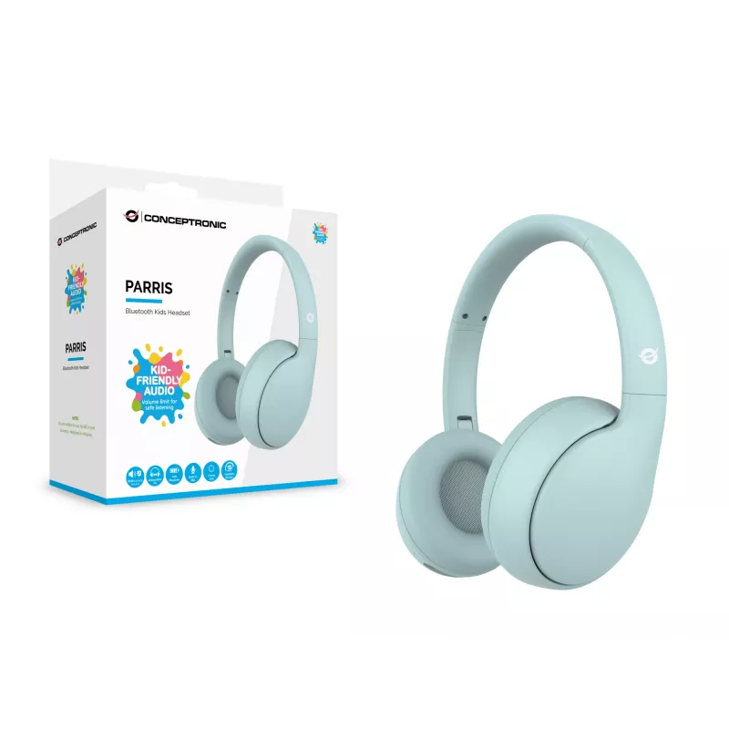 Headset CONCEPTRONIC PARRIS04B — Bluetooth & káblové detské slúchadlá, okolo uší, 20–20 000 Hz, 170 g, svetlomodrá