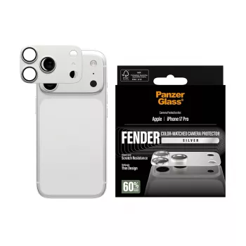 Ochrana fotoaparátu PanzerGlass Fender pre iPhone 17 Pro – strieborná, silikón, odolná proti poškriabaniu a nárazom