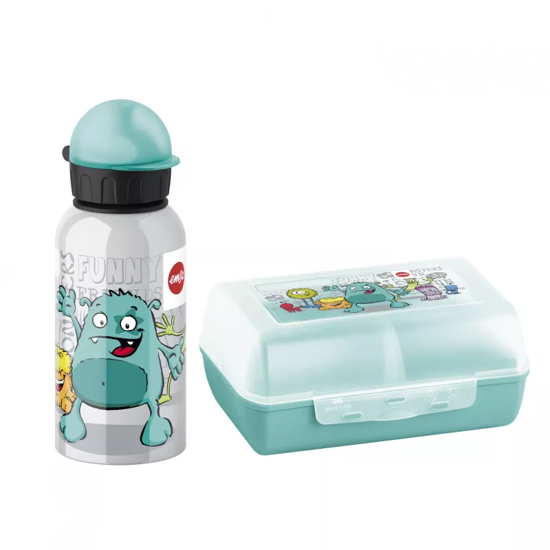 EMSA 518138 Kids Set Monster, fľaša na pitie 0,4 l s desiatovým boxom, tyrkysová