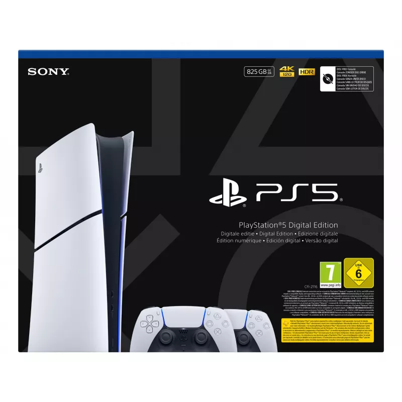 Herná konzola Sony PlayStation 5 slim Digital 825 GB SSD, Wi‑Fi, Bluetooth, HDMI 2.1, biela/čierna
