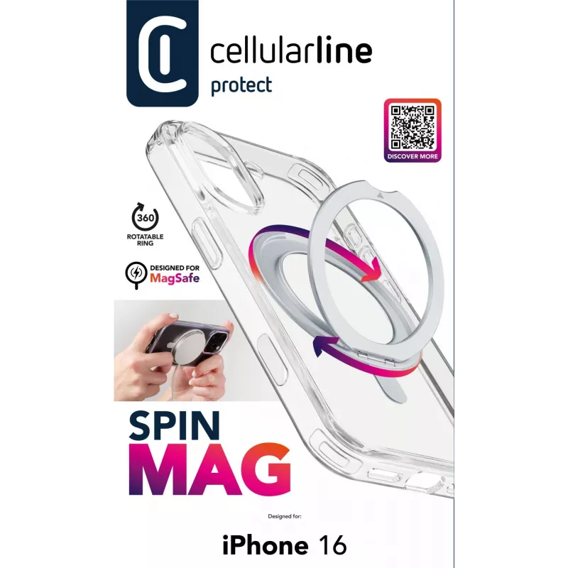 Cellularline Spin Mag - iPhone 16 puzdro s otočným držiakom na prsteň, kompatibilné s ekosystémom Magsafe