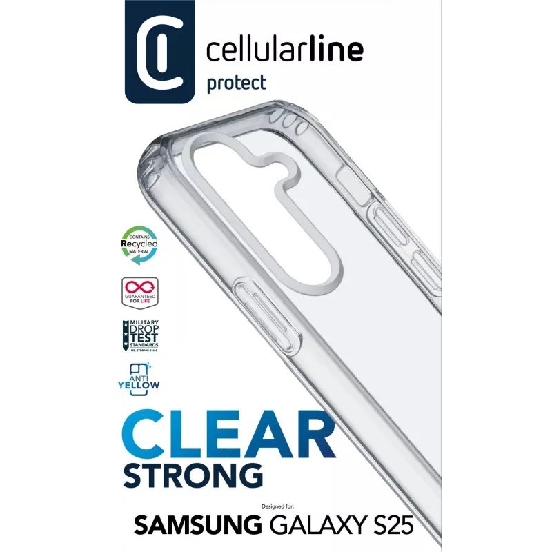 Cellularline Clear Protect - Galaxy S25 tvrdé puzdro s gumenými okrajmi