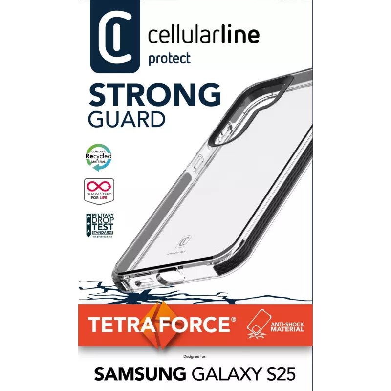Cellularline Tetra Force Strong Guard - Galaxy S25 Ultra ochranné, nárazuvzdorné flexibilné puzdro s integrovanou antibakteriálnou technológiou Microban®
