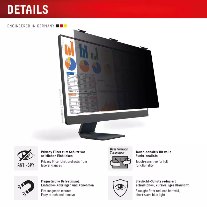 Displex PRIVACY SAFE odnímateľný obojstranný filter proti videniu z boku pre desktop monitor 24'' (16:9)