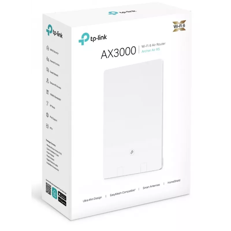 WLAN router TP-Link AIR R5 (3‑Pack) – Dualband 2,4/5 GHz, Wi‑Fi 6, Gigabit Ethernet, USB, biely