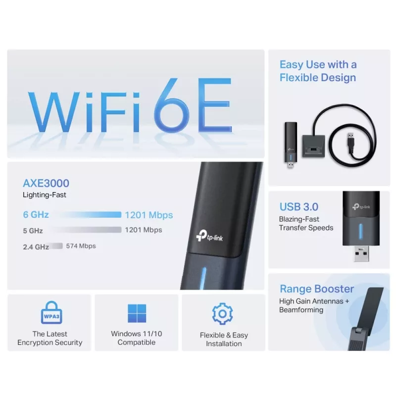 TP-Link Archer AXE3000 Wi-Fi 6E High Gain Wireless USB adaptér