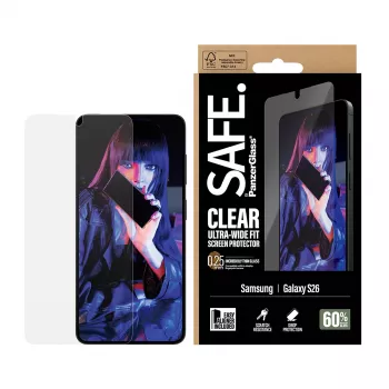 Ochrana obrazovky PanzerGlass SAFE by pre Samsung New Galaxy S 2026 — Ultra-Wide Fit, PET+silikón, transparentná