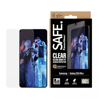 Ochrana displeja PanzerGlass SAFE pre Samsung New Galaxy S 2026 Ultra – Ultra-Wide Fit, PET + silikón, EasyAligner, transparentná