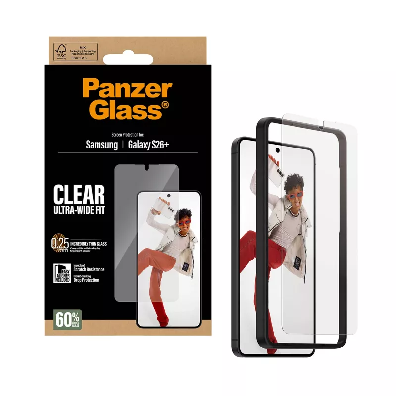 Tvrdená ochrana displeja PanzerGlass pre Samsung Galaxy S26+ – U-Wide Fit s EasyAligner