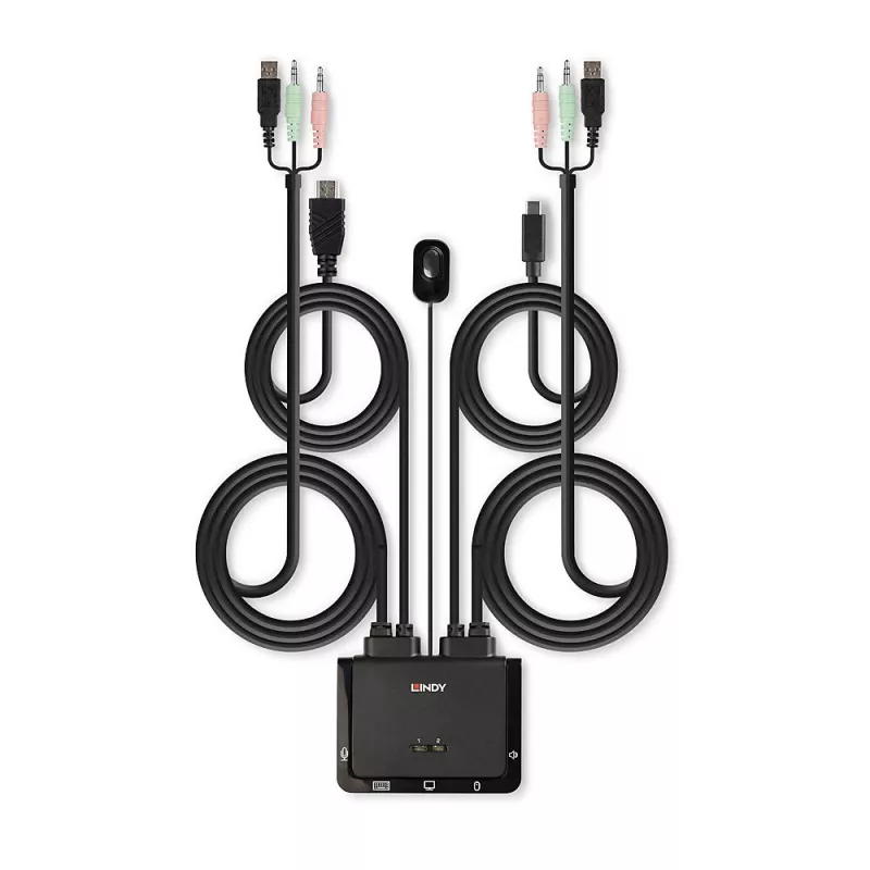 Lindy 2 Port HDMI 18G, USB Type-C, USB 2.0 a audio kábel KVM switch
