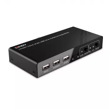 Lindy 2 Port HDMI 4K60, USB 2.0 a audio KVM switch, 4096 x 2160 pixelov, 4K Ultra HD, čierna