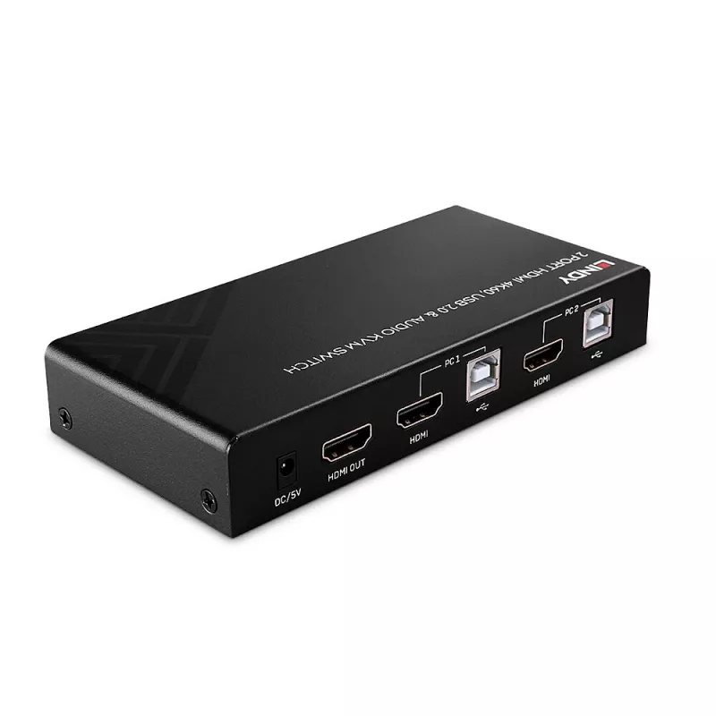 Lindy 2 Port HDMI 4K60, USB 2.0 a audio KVM switch, 4096 x 2160 pixelov, 4K Ultra HD, čierna
