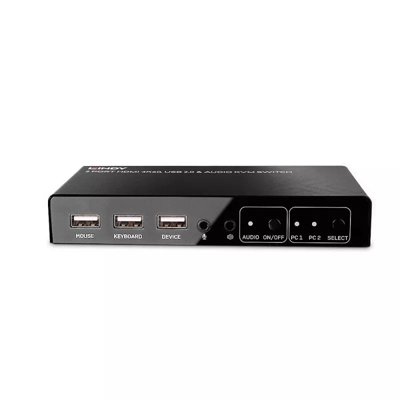 Lindy 2 Port HDMI 4K60, USB 2.0 a audio KVM switch, 4096 x 2160 pixelov, 4K Ultra HD, čierna