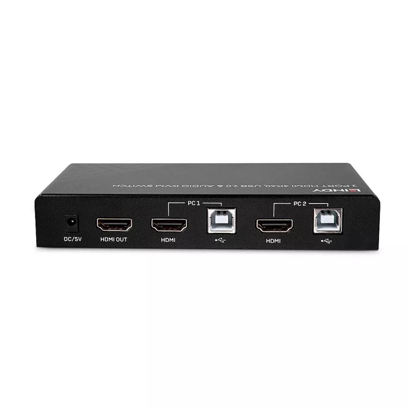 Lindy 2 Port HDMI 4K60, USB 2.0 a audio KVM switch, 4096 x 2160 pixelov, 4K Ultra HD, čierna