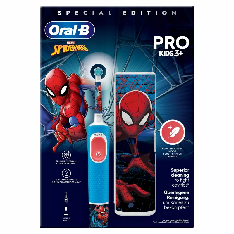 Oral-B Vitality Pro Kids Spiderman, elektrická detská zubná kefka modrá, červená