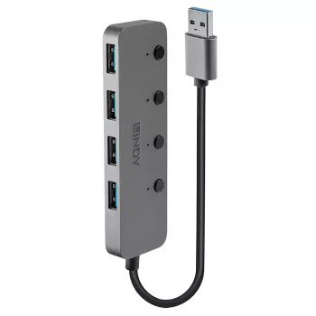 Lindy 4-portový USB 3.0 hub s vypínačmi