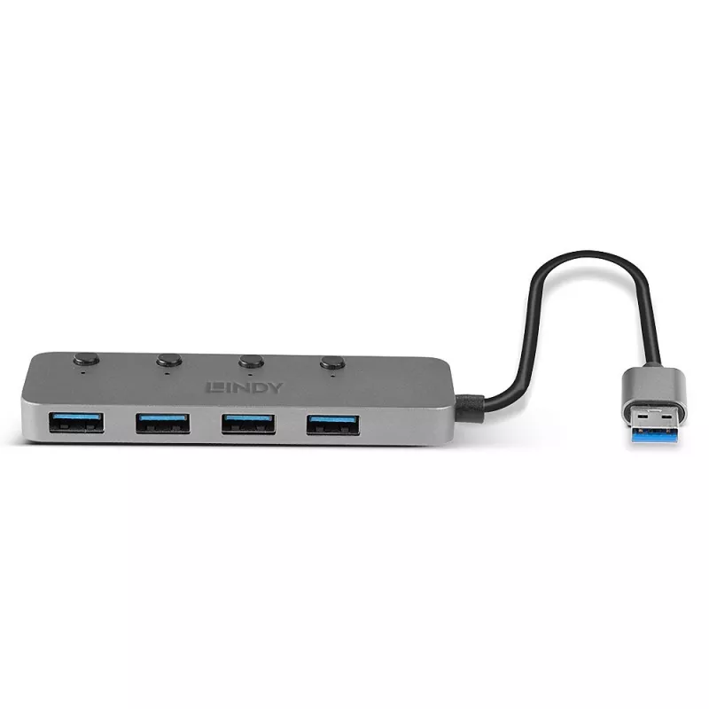Lindy 4-portový USB 3.0 hub s vypínačmi