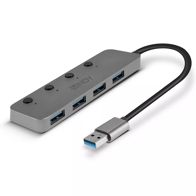 Lindy 4-portový USB 3.0 hub s vypínačmi