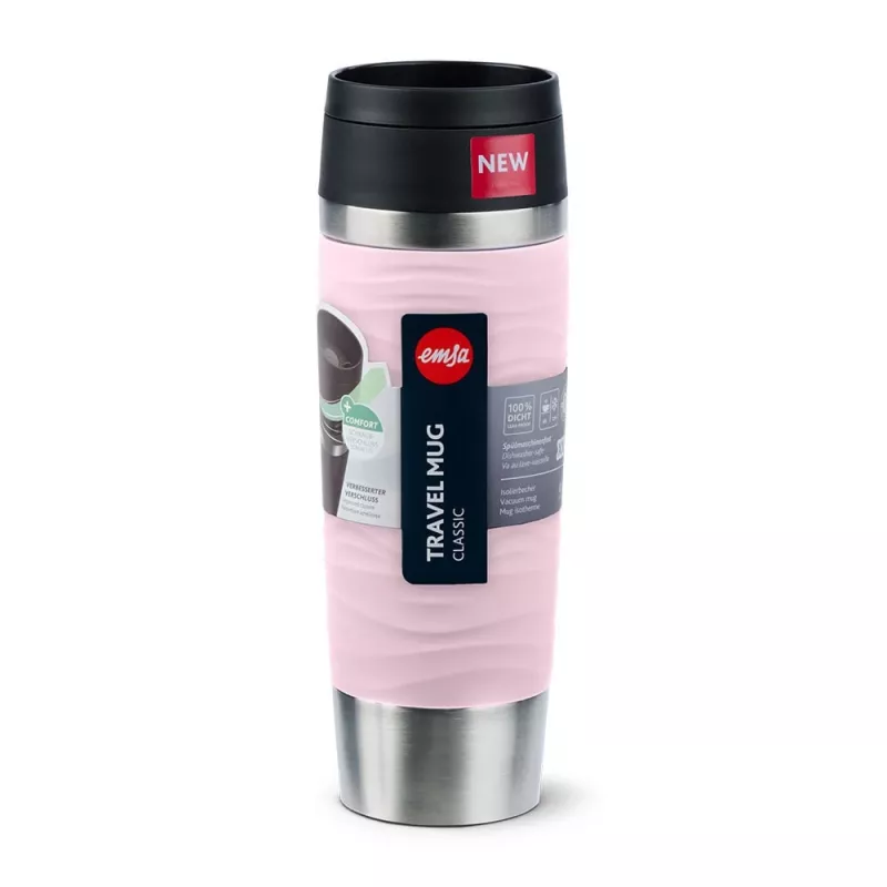 Cestovný hrnček EMSA Travel Mug Waves Grande 500 ml ružový, nerezová oceľ