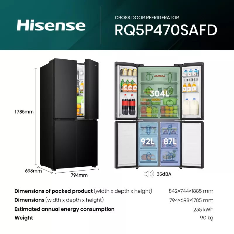 Hisense RQ5P470SAFD voľne stojaca 483 l čierna, nerez