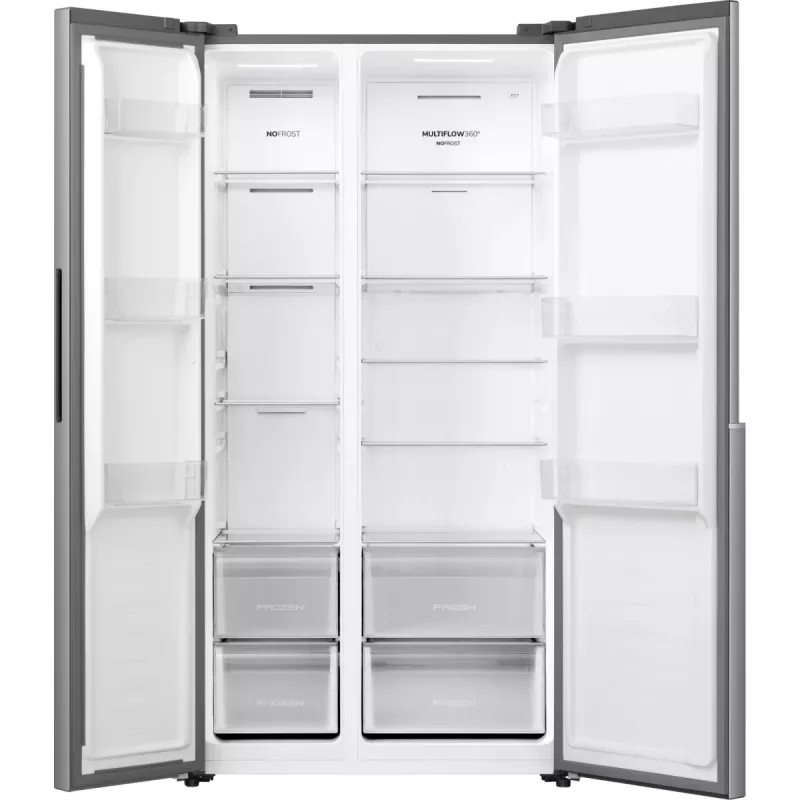 Gorenje Side by Side NRS917E41X SI, voľne stojaca, American Door, sivá, 2 dvere, Touch, LED