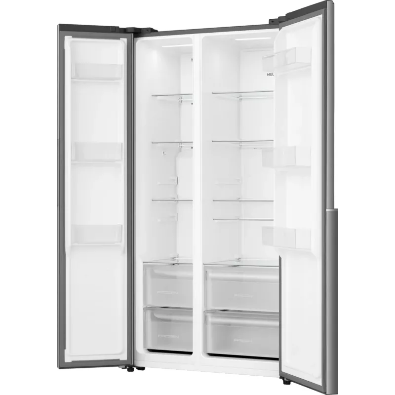Gorenje Side by Side NRS917E41X SI, voľne stojaca, American Door, sivá, 2 dvere, Touch, LED