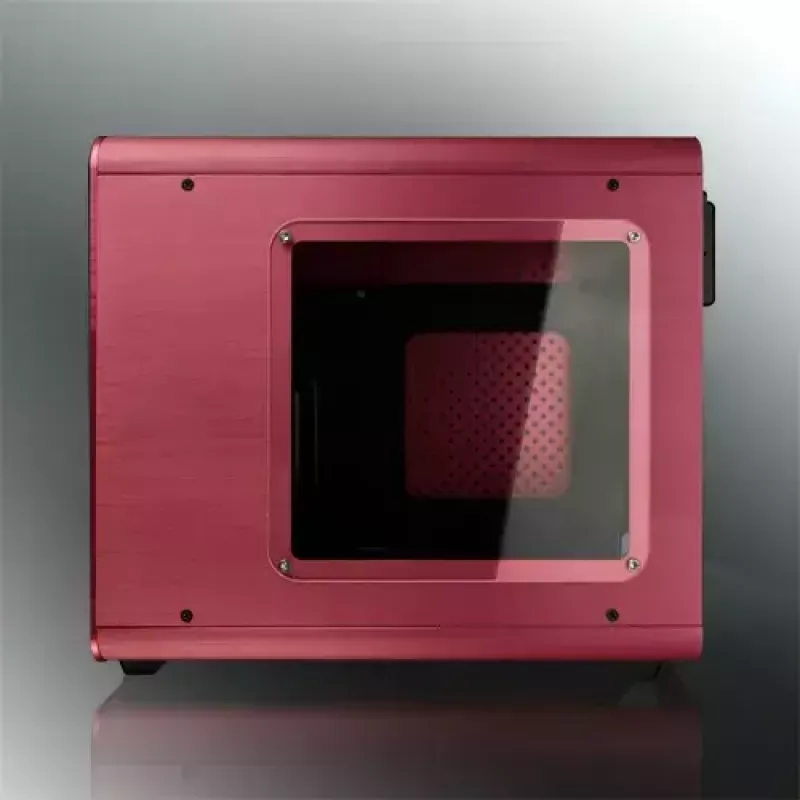 RAIJINTEK METIS PLUS Mini Tower PC skriňa červená — Mini-ITX, 1x 3,5-palcový slot, 4x 2,5-palcové sloty, 120-mm ventilátor