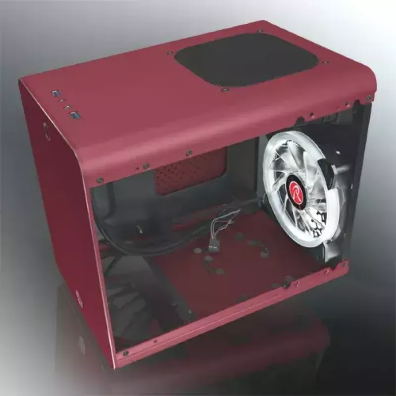 RAIJINTEK METIS PLUS Mini Tower PC skriňa červená — Mini-ITX, 1x 3,5-palcový slot, 4x 2,5-palcové sloty, 120-mm ventilátor