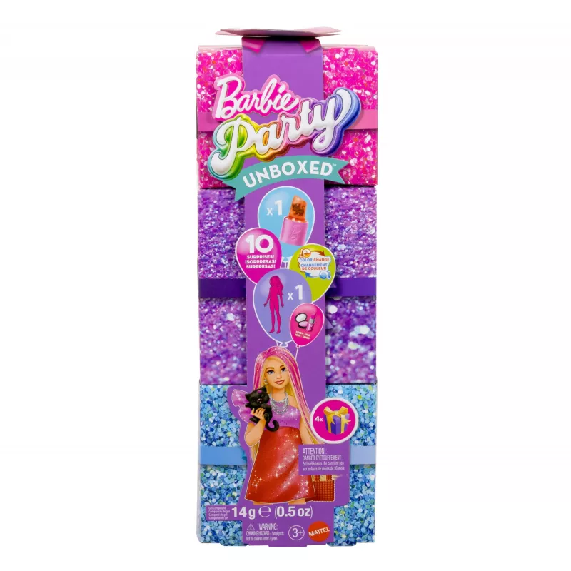Barbie Party Unboxed Glam Party Series Red Sparkle bábika a doplnky s 10 prekvapeniami
