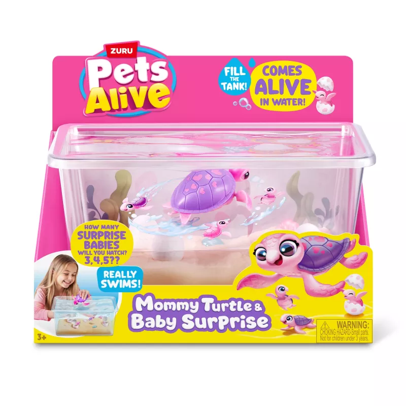 Zuru Pets Alive Mommy Turtle Surprise interaktívna hračka, viacfarebná, batéria LR44