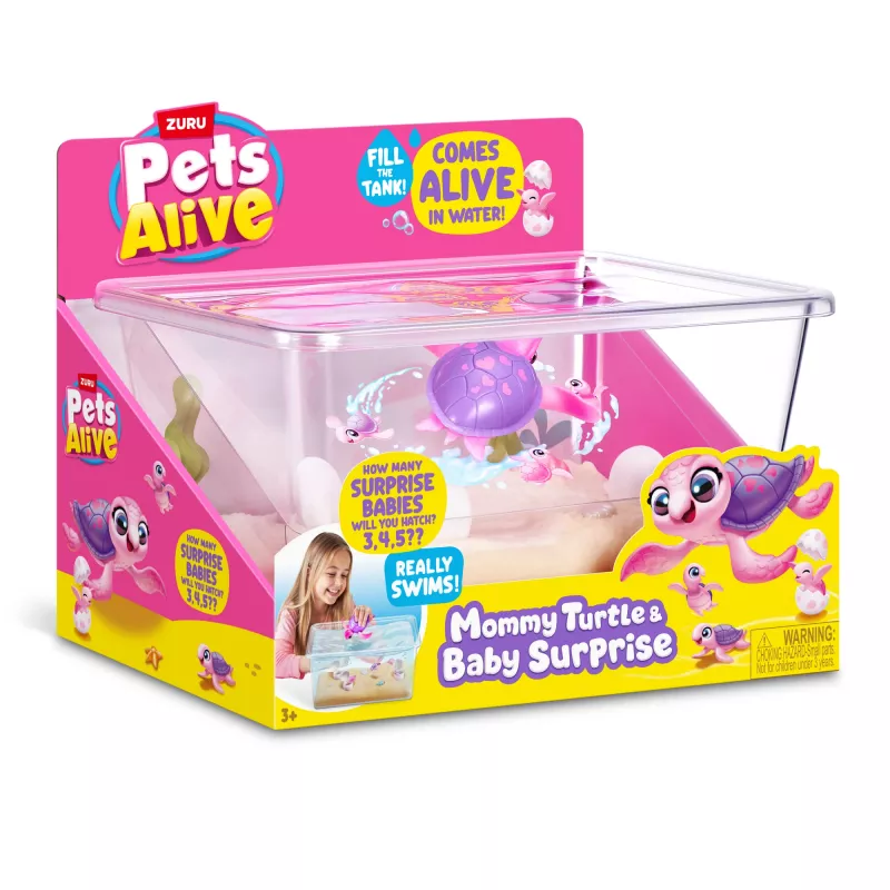 Zuru Pets Alive Mommy Turtle Surprise interaktívna hračka, viacfarebná, batéria LR44