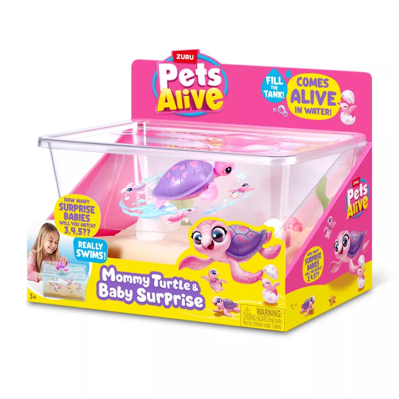 Zuru Pets Alive Mommy Turtle Surprise interaktívna hračka, viacfarebná, batéria LR44