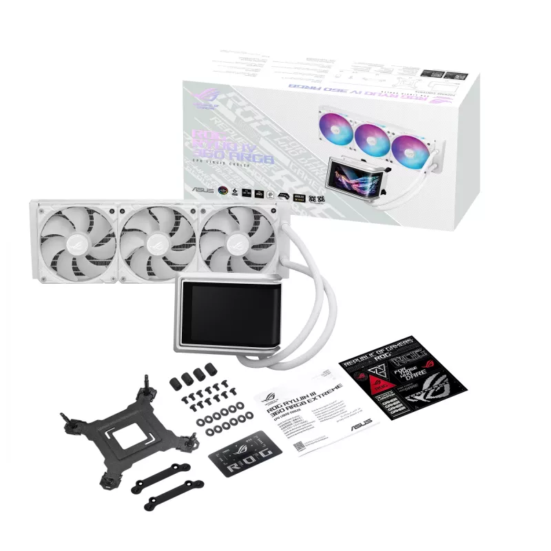 All-in-One kvapalinový chladič ASUS ROG RYUO IV 360 ARGB WHT – 360 mm radiátor, 120 mm ventilátor, biely