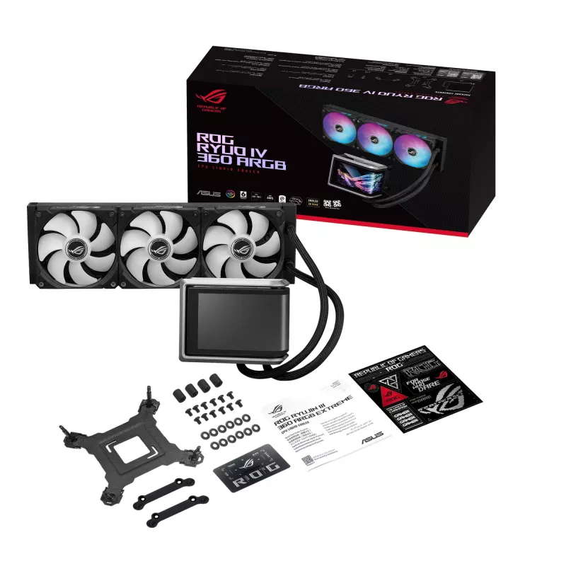 All-in-One kvapalinový chladič ASUS ROG RYUO IV 360 ARGB — 360 mm radiátor, 120 mm ventilátor, čierny