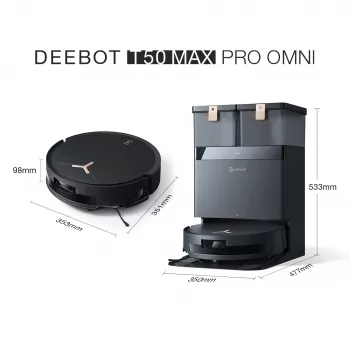 Robotický vysávač Ecovacs Deebot T50 MAX PRO OMNI Gen2 — 18500 Pa sací výkon, 180 min výdrž batérie, čierny
