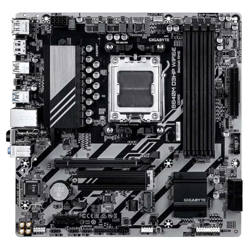 GIGABYTE B840M D3HP WIFI6E Micro ATX základná doska — AMD Socket AM5, B840, 4x DDR5 až do 8200MHz OC, 2x PCIe 4.0 M.2, Wi‑Fi 6E, 1GbE