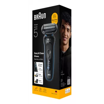 Fóliový holiaci strojček BRAUN Series 5 52-B1650S – 3-násobná čepeľ, Li-Ion batéria, mokré & suché holenie, zastrihávač, modrá