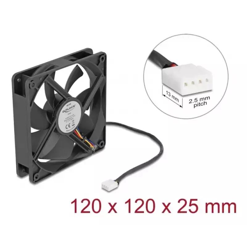 DELOCK 67303 počítačový skriňový ventilátor 120 mm, 24 V, guľôčkové ložisko, čierny