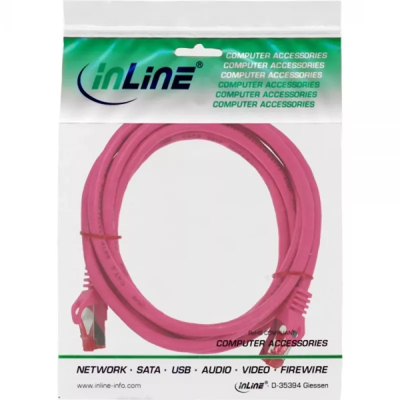 InLine patch kábel S/FTP PiMF Cat.6 250MHz PVC meď ružový 1m