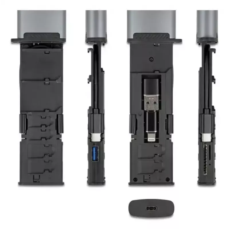 Čítačka kariet DELOCK USB 5 Gbps so slotmi SD a MicroSD, USB 3.2 Gen 1 Type-A/Type-C, kábel a adaptér, čierna/sivá