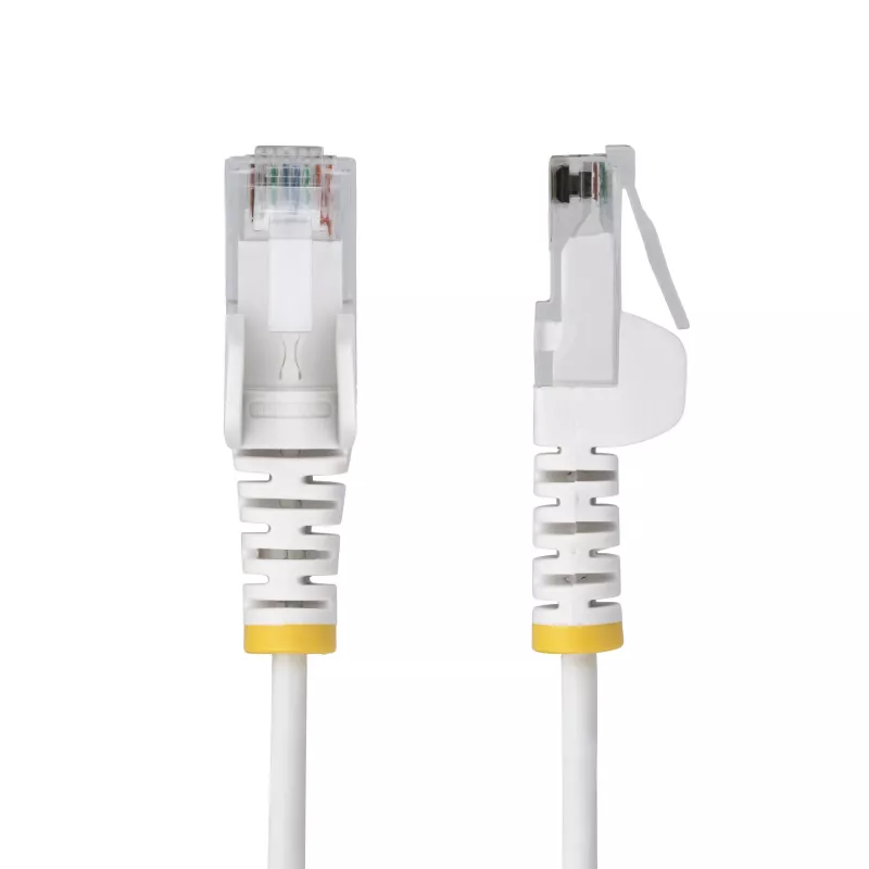 StarTech.com 1,5 m biely štíhly CAT6 Ethernet kábel, ochrana jazýčka, 100 W PoE, UTP, LSZH, 28AWG čistá holá medená kábel, štíhly RJ45 sieťový patch kábel s odľahčením, jednotlivo testovaný