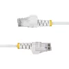 StarTech.com 1,5 m biely štíhly CAT6 Ethernet kábel, ochrana jazýčka, 100 W PoE, UTP, LSZH, 28AWG čistá holá medená kábel, štíhly RJ45 sieťový patch kábel s odľahčením, jednotlivo testovaný
