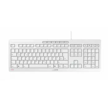 Cherry káblová Full-Size klávesnica Stream — QWERTZ rozloženie, nožnicové spínače, USB, 1,8 m kábel, svetlosivá