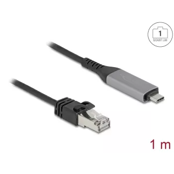 DELOCK USB-C-na-RJ45 Gigabit-Ethernet kábel 1 m Cat6 antracit/čierna