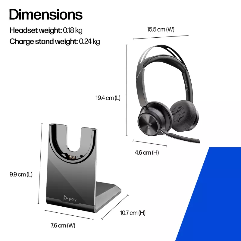HP Poly Voyager Focus 2-M USB-C-C headset USB-C/A adaptér nabíjacia stanica