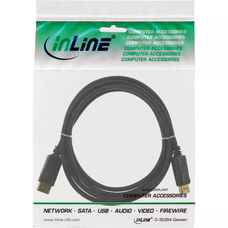 DisplayPort kábel InLine 15355, 0,5 m, DisplayPort–DisplayPort, čierny, 6 mm