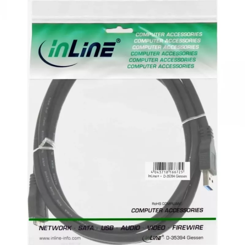 InLine USB 3.2 Gen.1 kábel Type-A samec / Micro B samec, čierny, 1,5 m