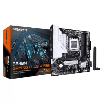 GIGABYTE B840M GAMING PLUS WIFI6E základná doska - AMD Ryzen 9000 CPU, 8+2+2 fázy VRM, až do 8200MHz DDR5 (O.C), 2x PCIe 4.0 M.2, Wi-Fi 6E, 1GbE LAN, USB 3.2 Gen 2