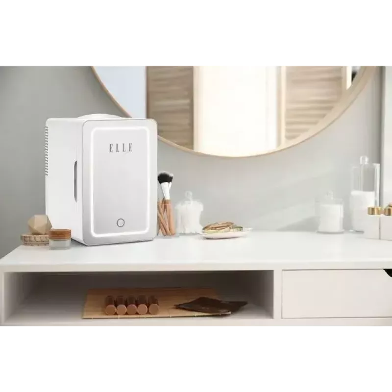 Mini chladnička s LED zrkadlom na líčenie Elle ESDAF01WHEU 6 l biela